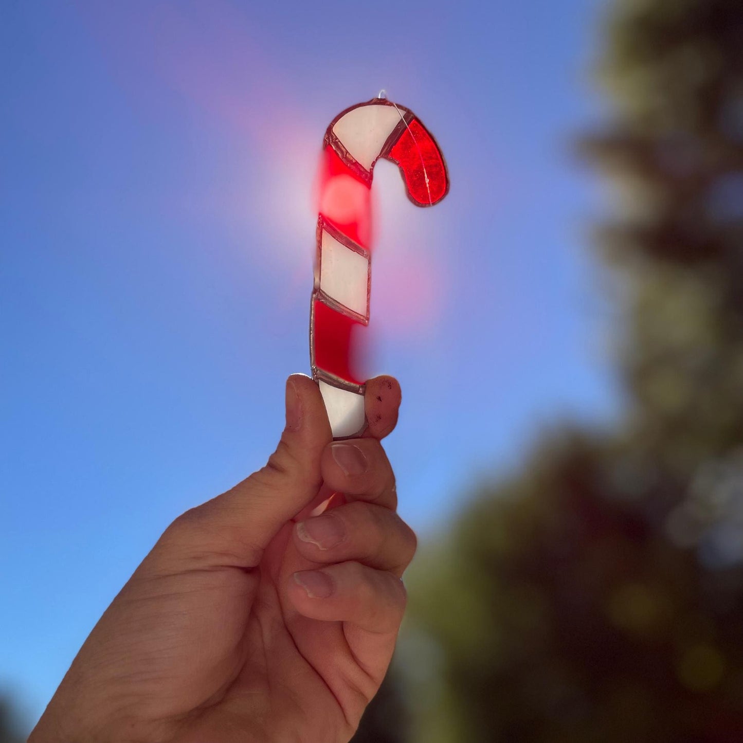Candy Cane Stained Glass Ornament | Handmade Christmas Suncatcher | Red White Holiday Décor | Festive Gift | Winter Window Art