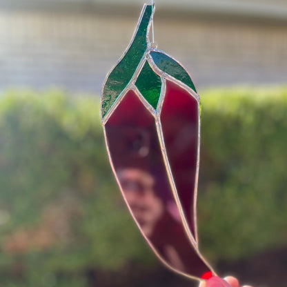Chili Pepper Stained Glass | Handmade Southwestern Suncatcher | Kitchen Window Décor | Red Green Glass Art | Spicy Gift Idea