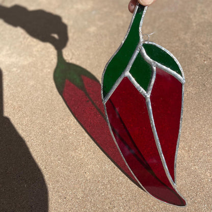 Chili Pepper Stained Glass | Handmade Southwestern Suncatcher | Kitchen Window Décor | Red Green Glass Art | Spicy Gift Idea