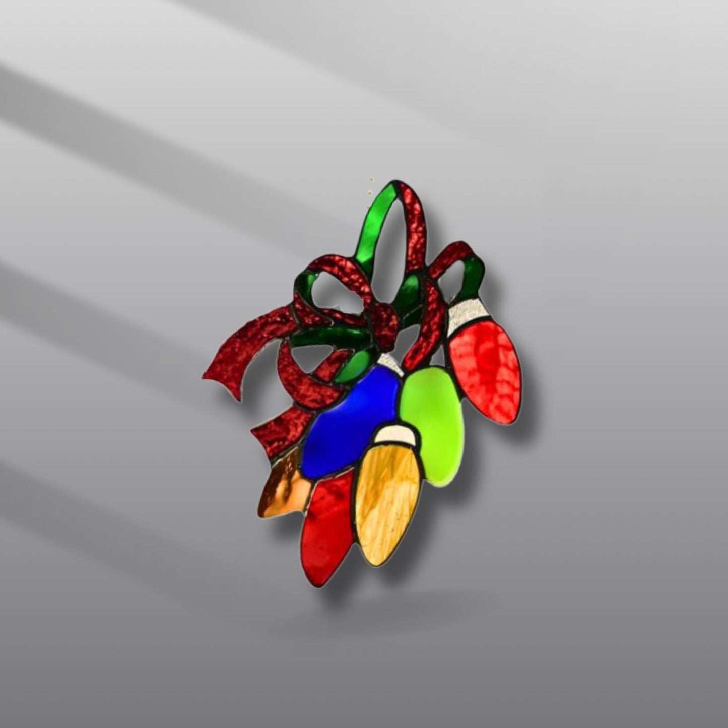 Christmas Lights Stained Glass | Handmade Holiday Suncatcher | Colorful Festive Window Décor | Vintage Light Art | Gift for Home