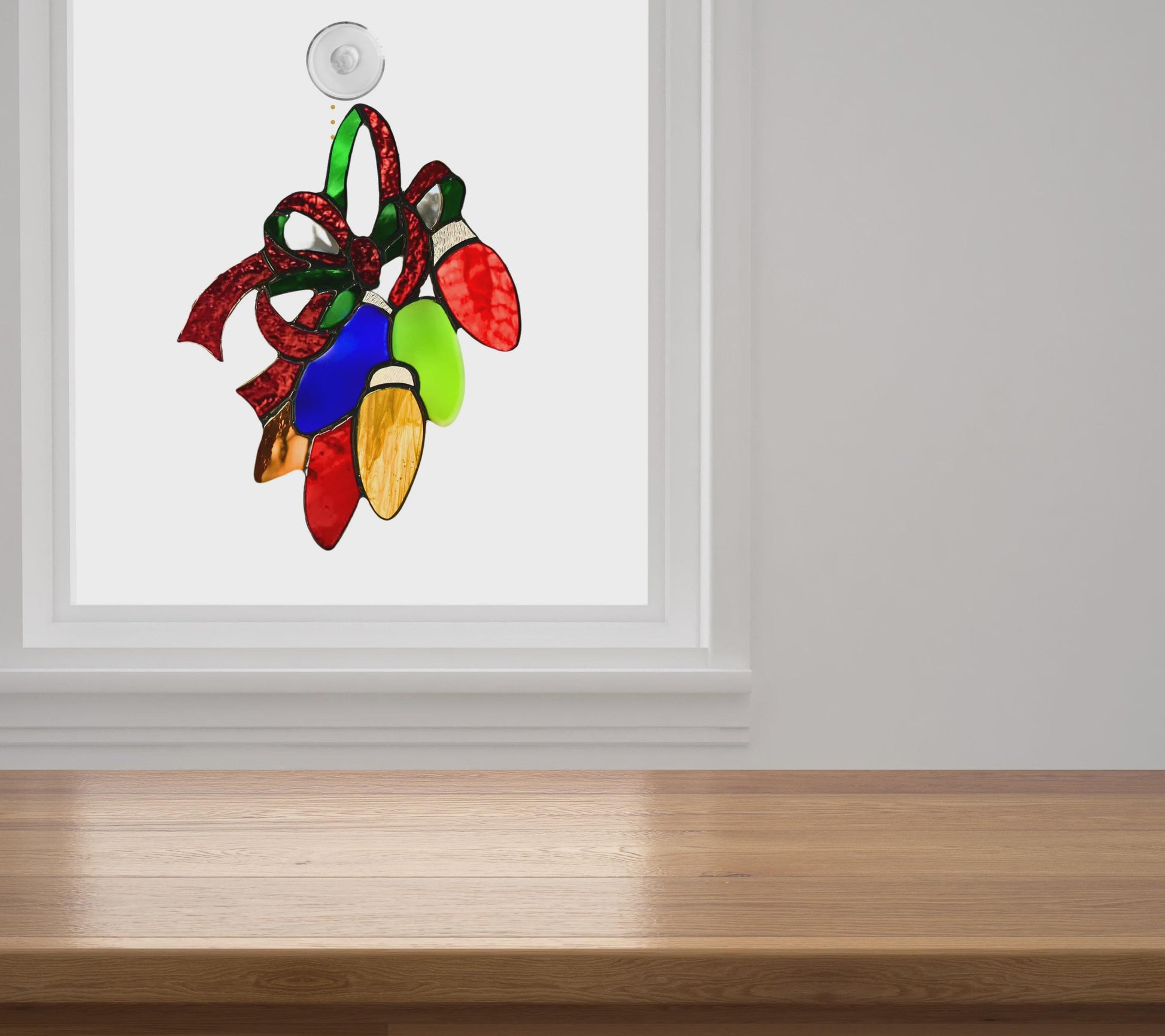 Christmas Lights Stained Glass | Handmade Holiday Suncatcher | Colorful Festive Window Décor | Vintage Light Art | Gift for Home
