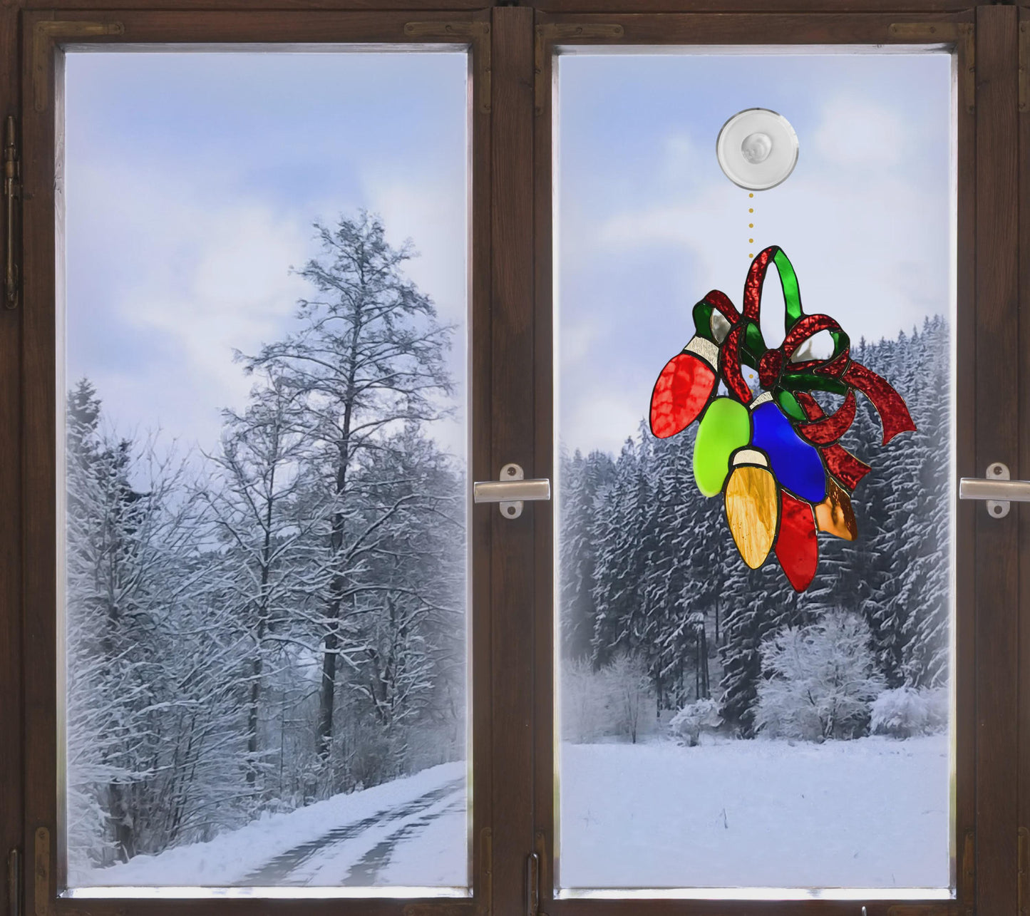Christmas Lights Stained Glass | Handmade Holiday Suncatcher | Colorful Festive Window Décor | Vintage Light Art | Gift for Home