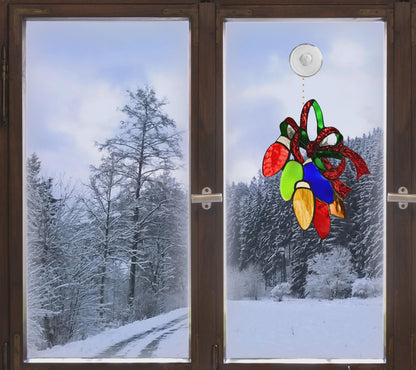 Christmas Lights Stained Glass | Handmade Holiday Suncatcher | Colorful Festive Window Décor | Vintage Light Art | Gift for Home