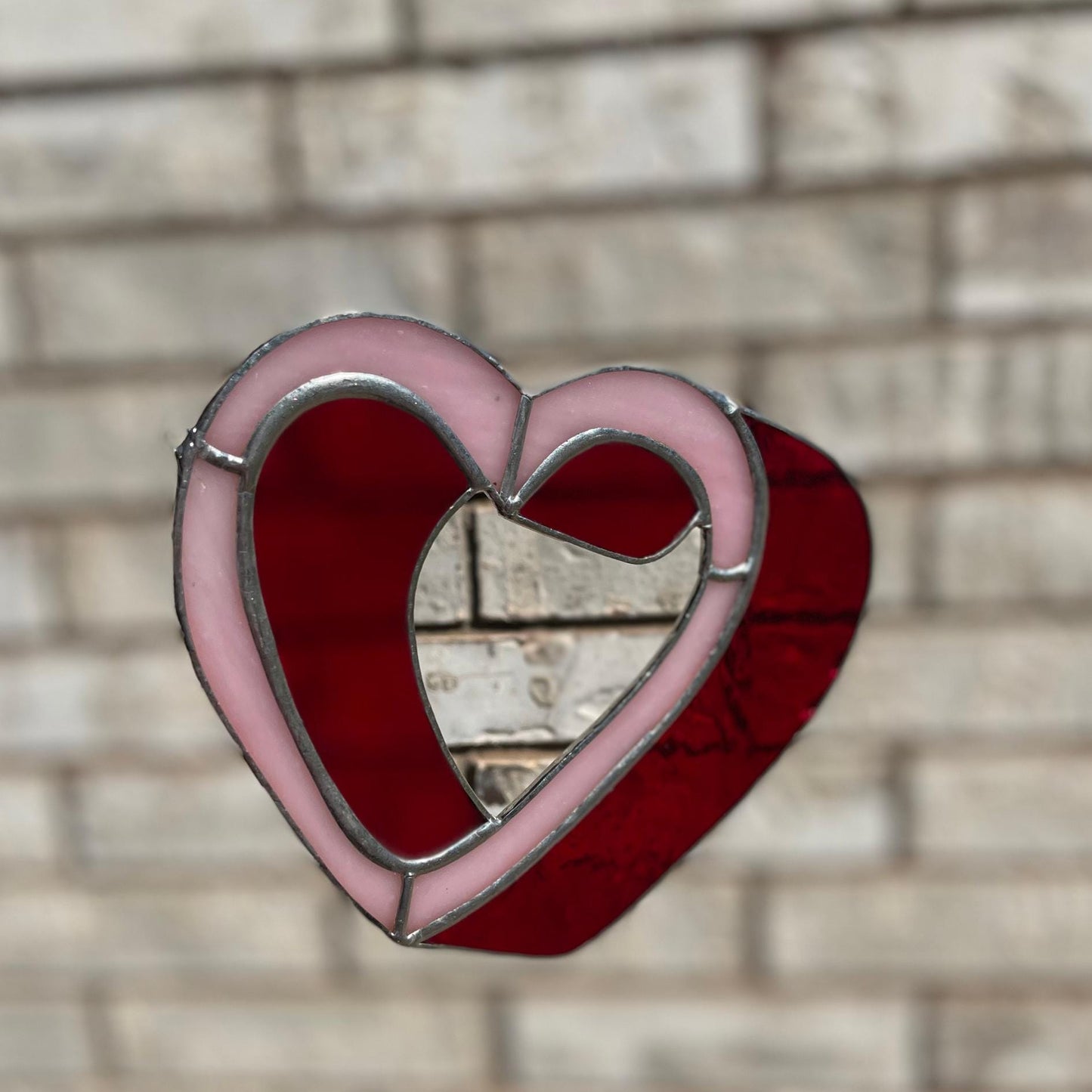 3D Heart Stained Glass | Handmade Red Pink Window Suncatcher | Valentine Gift | Romantic Home Décor | Love Glass Art