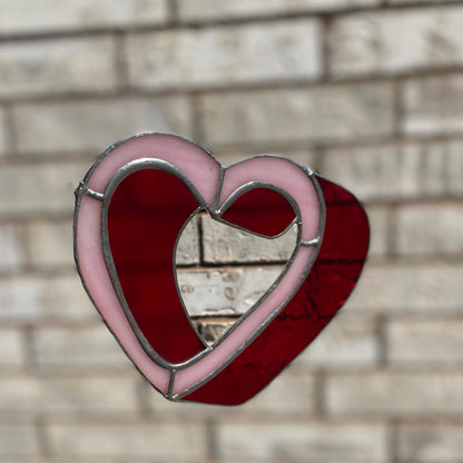 3D Heart Stained Glass | Handmade Red Pink Window Suncatcher | Valentine Gift | Romantic Home Décor | Love Glass Art