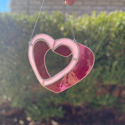 3D Heart Stained Glass | Handmade Red Pink Window Suncatcher | Valentine Gift | Romantic Home Décor | Love Glass Art