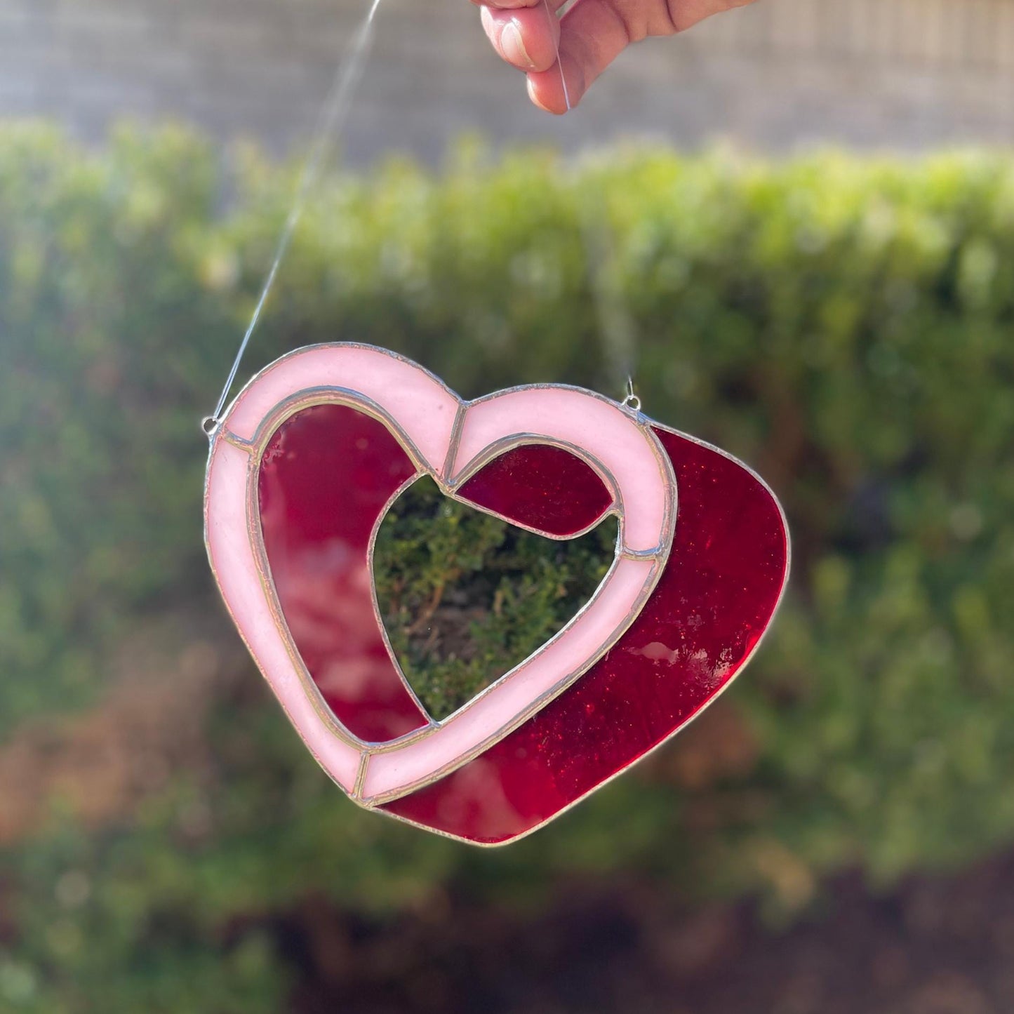 3D Heart Stained Glass | Handmade Red Pink Window Suncatcher | Valentine Gift | Romantic Home Décor | Love Glass Art