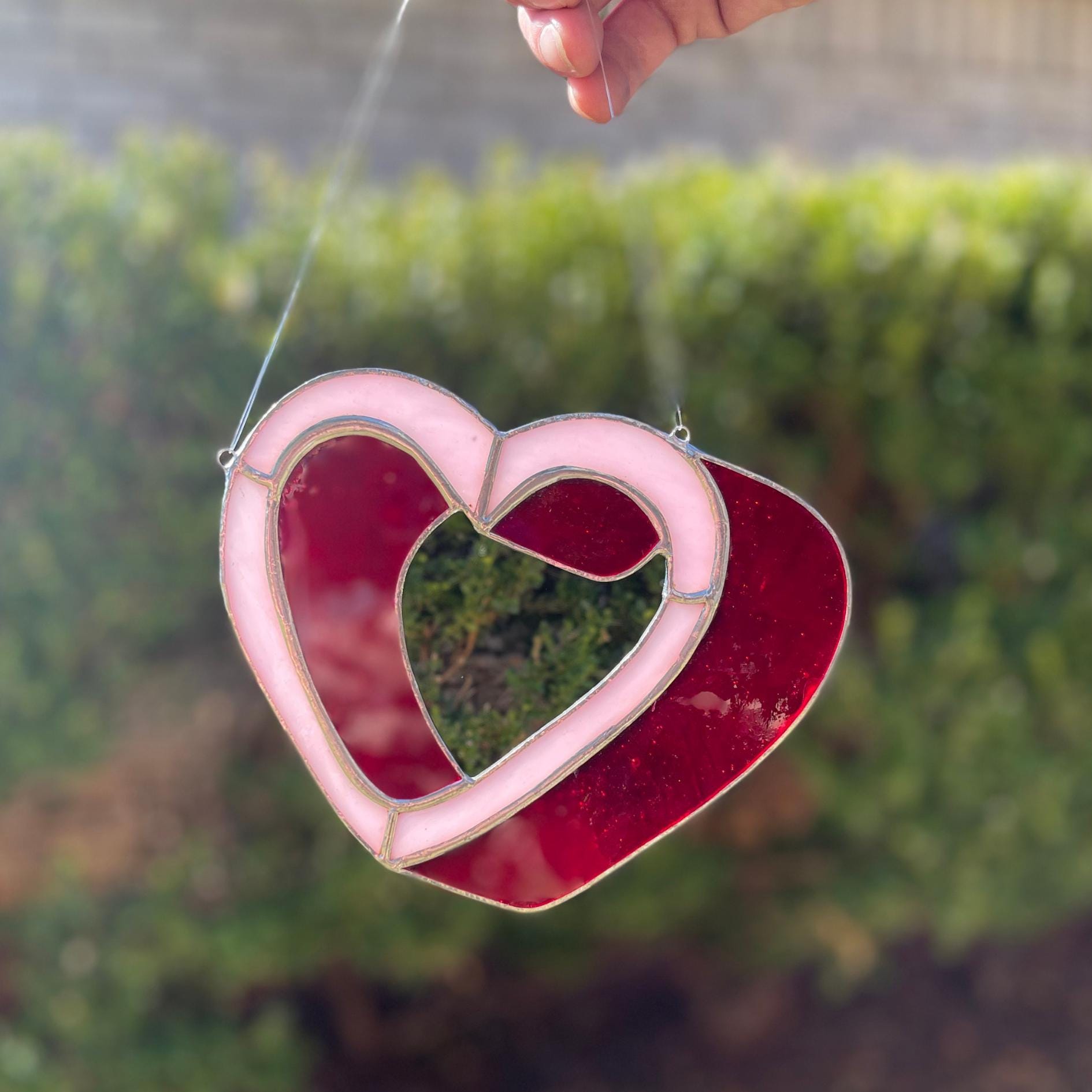 3D Heart Stained Glass | Handmade Red Pink Window Suncatcher | Valentine Gift | Romantic Home Décor | Love Glass Art