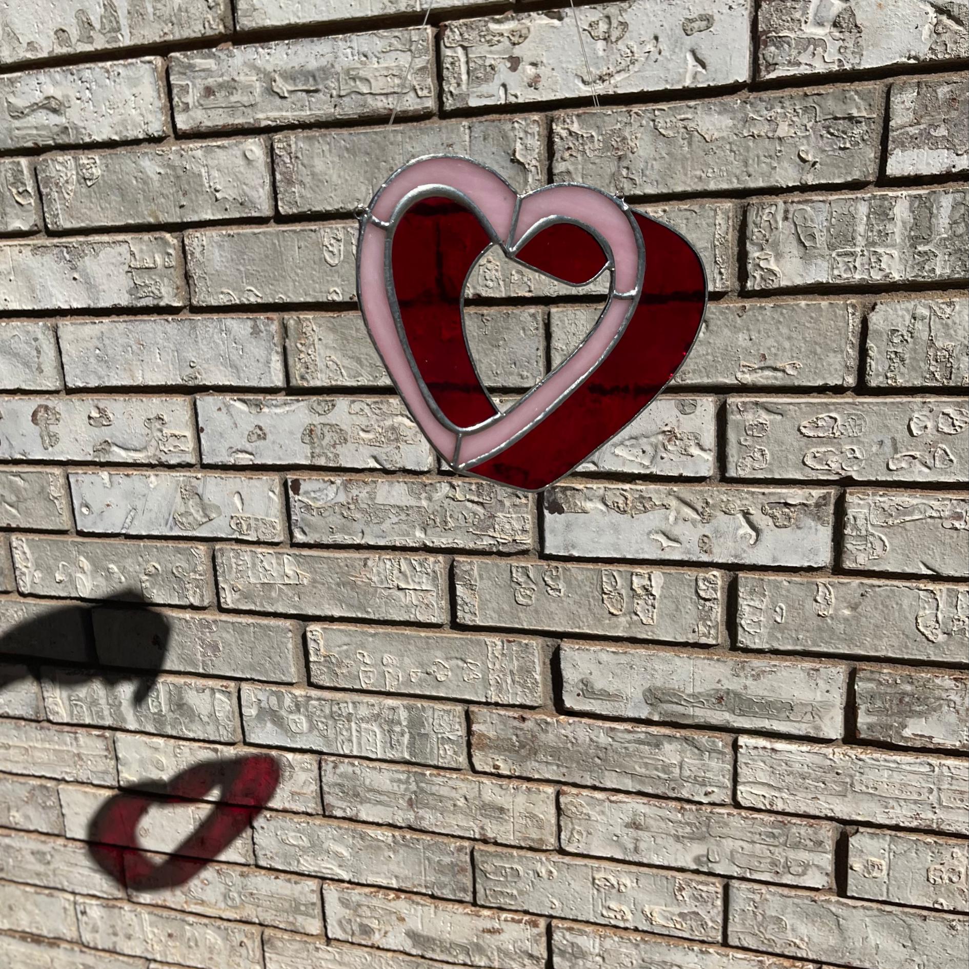 3D Heart Stained Glass | Handmade Red Pink Window Suncatcher | Valentine Gift | Romantic Home Décor | Love Glass Art
