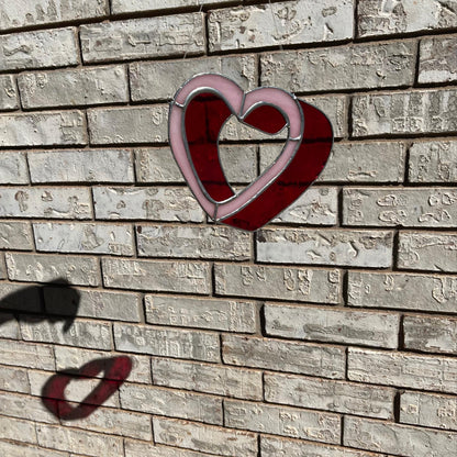 3D Heart Stained Glass | Handmade Red Pink Window Suncatcher | Valentine Gift | Romantic Home Décor | Love Glass Art