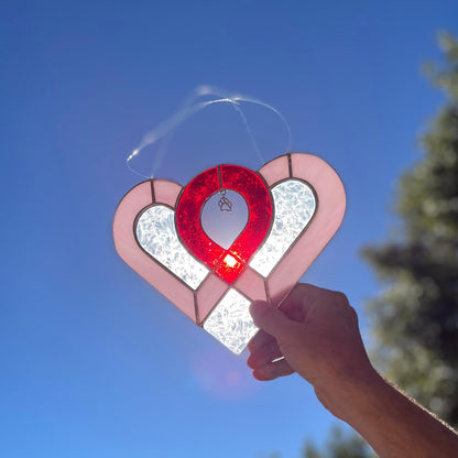 Heart Paw Print Stained Glass | Handmade Pet Memorial Suncatcher | Dog Cat Lover Gift | Paw Charm Window Décor | Pet Loss Gift