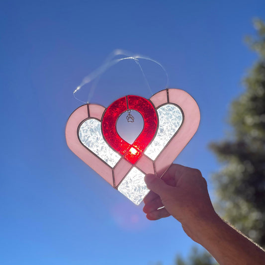 Heart Paw Print Stained Glass | Handmade Pet Memorial Suncatcher | Dog Cat Lover Gift | Paw Charm Window Décor | Pet Loss Gift