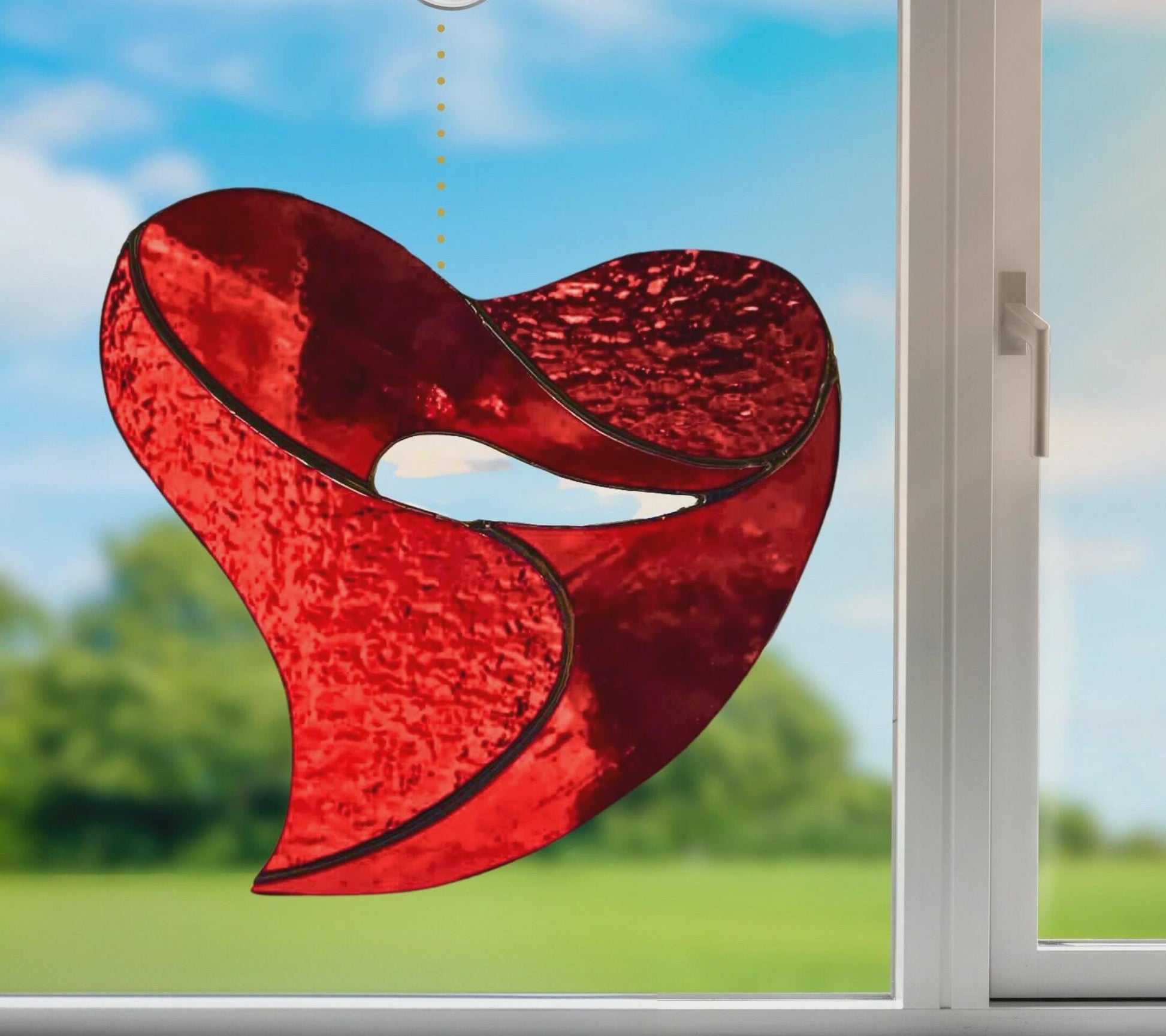 Red Heart Stained Glass | Handmade Modern Heart Suncatcher | Valentine Gift | Romantic Window Décor | Love Glass Art