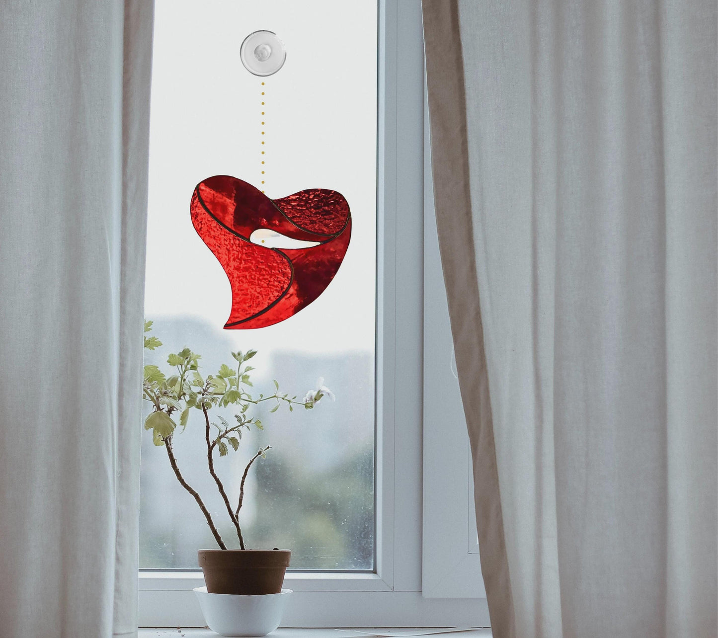 Red Heart Stained Glass | Handmade Modern Heart Suncatcher | Valentine Gift | Romantic Window Décor | Love Glass Art