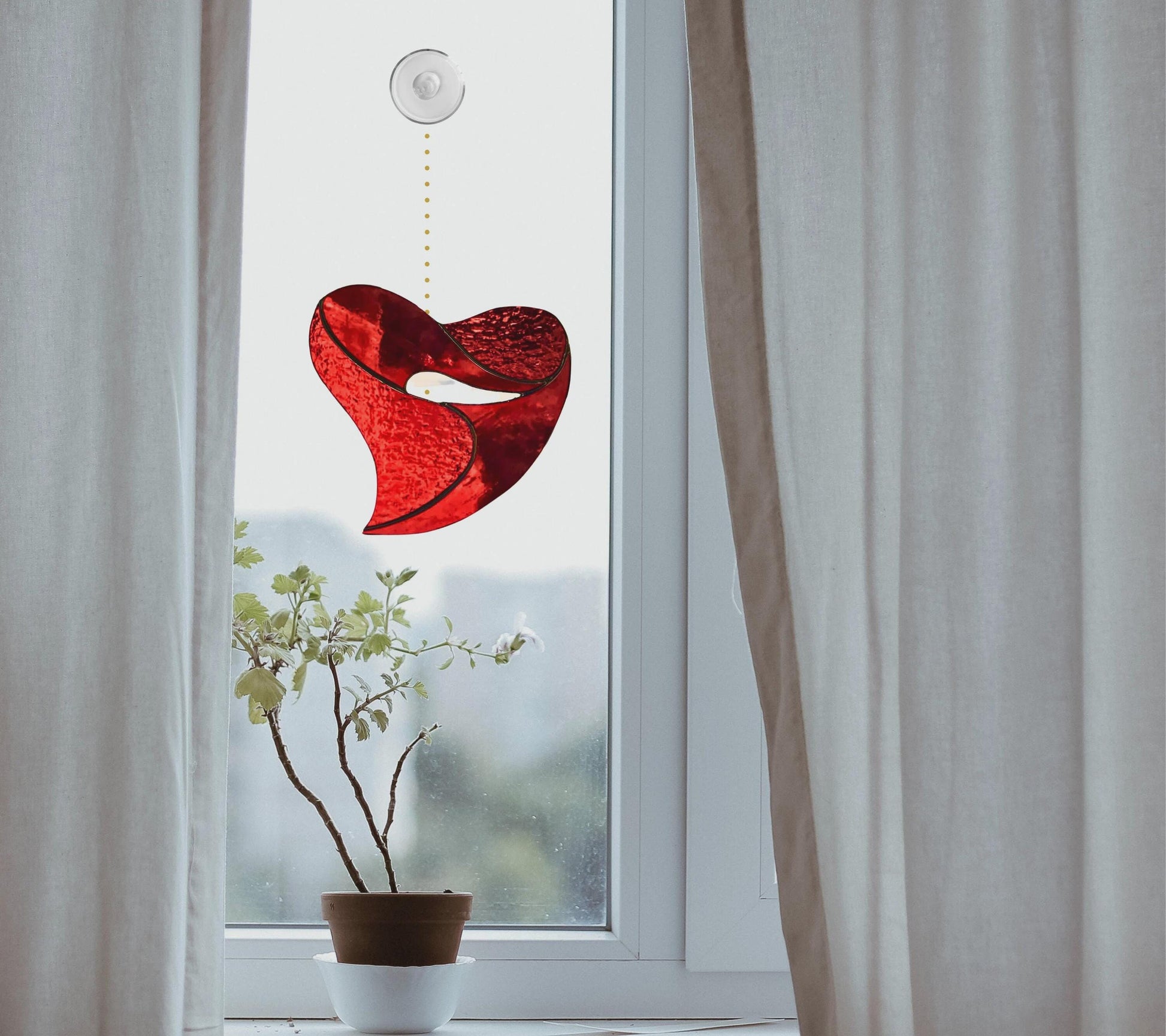 Red Heart Stained Glass | Handmade Modern Heart Suncatcher | Valentine Gift | Romantic Window Décor | Love Glass Art