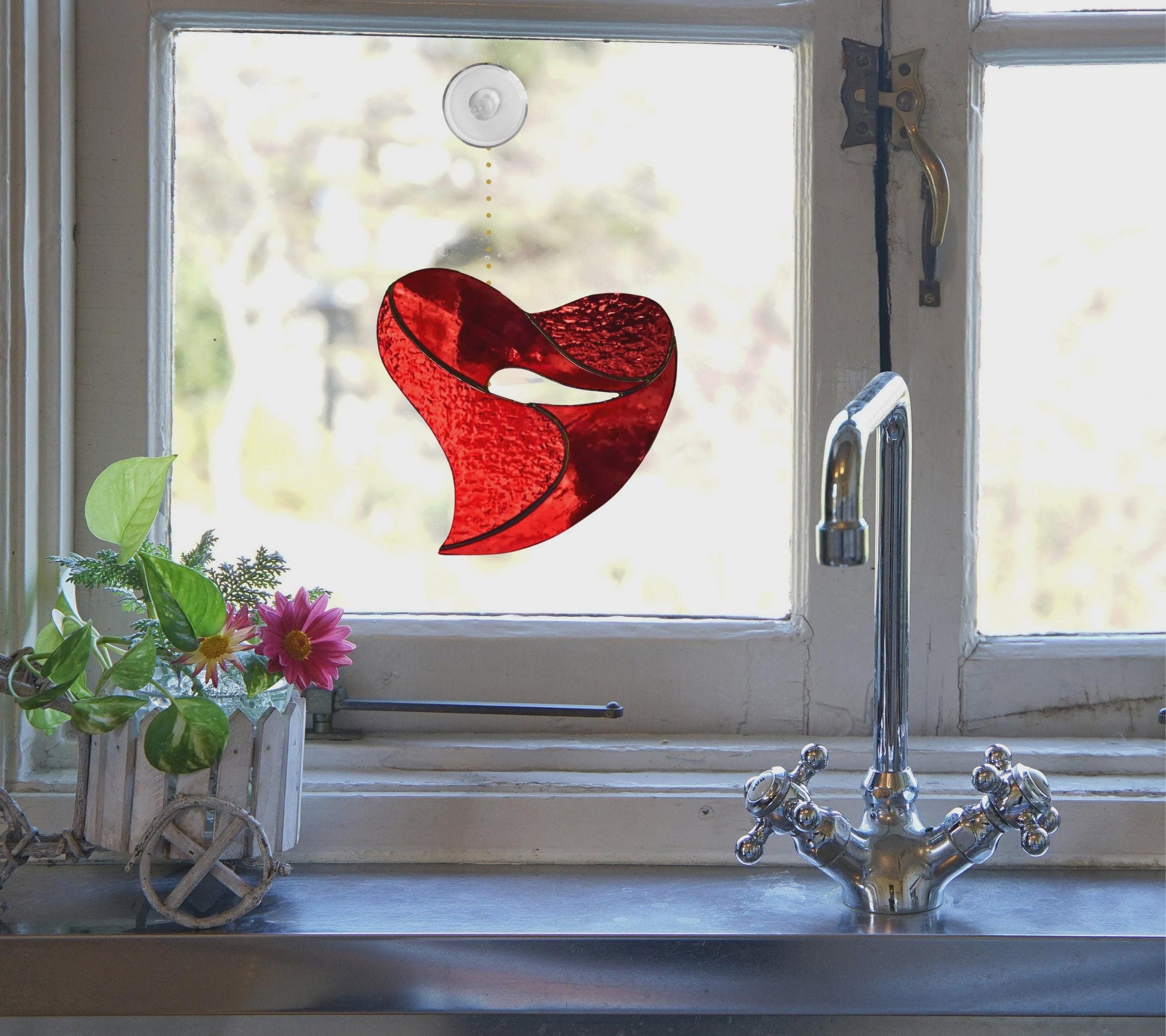 Red Heart Stained Glass | Handmade Modern Heart Suncatcher | Valentine Gift | Romantic Window Décor | Love Glass Art