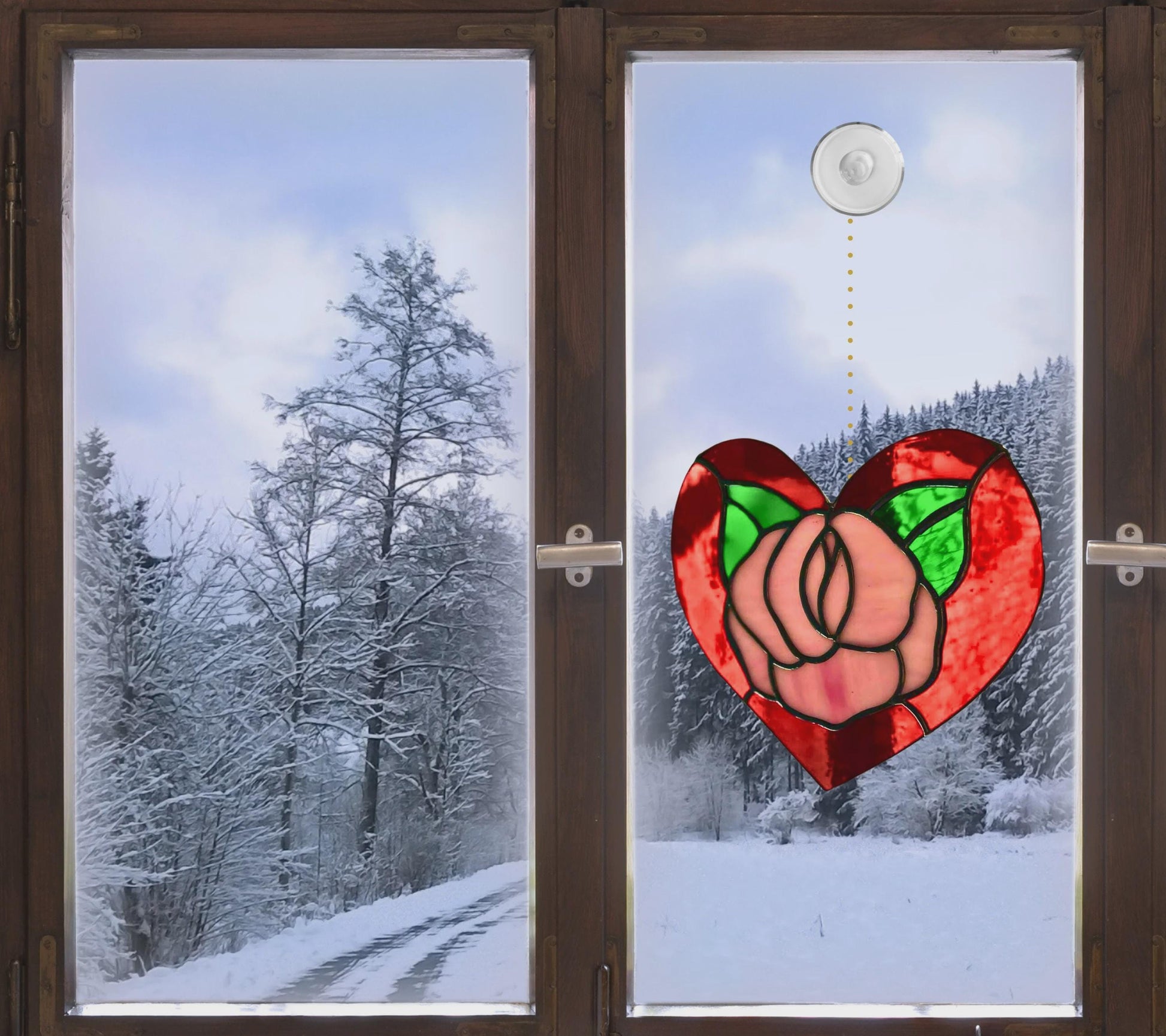 Red Rose Heart Stained Glass | Handmade Floral Heart Suncatcher | Valentine Gift | Romantic Window Décor | Anniversary Glass Art