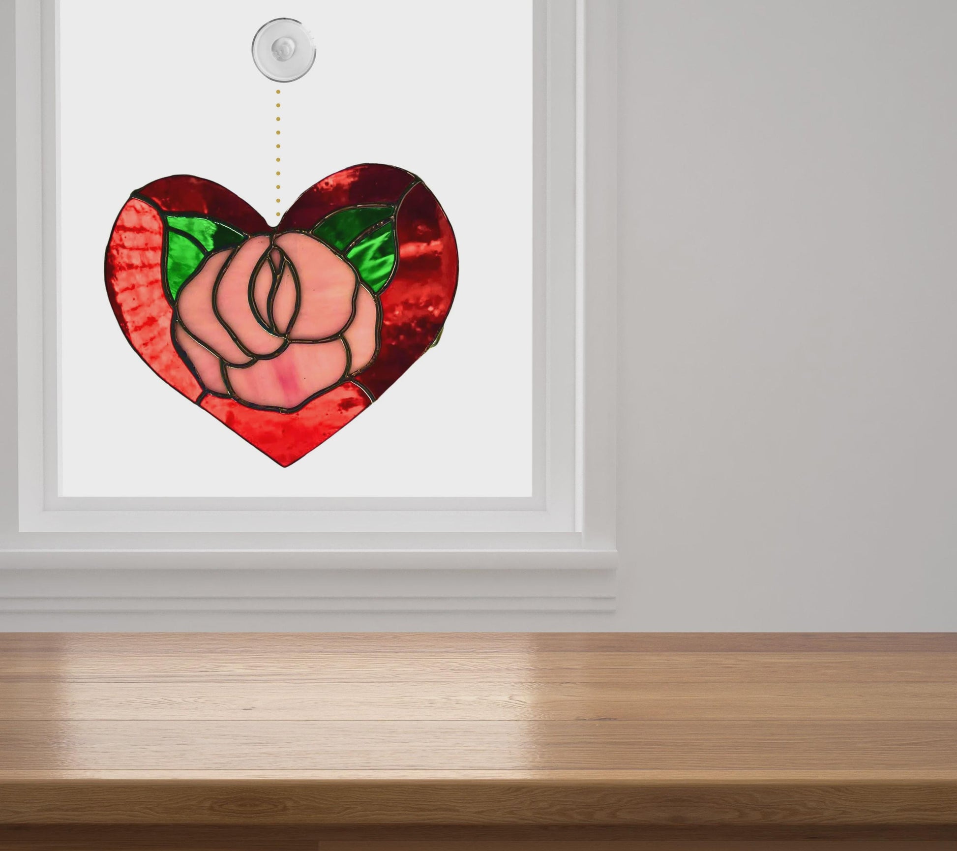 Red Rose Heart Stained Glass | Handmade Floral Heart Suncatcher | Valentine Gift | Romantic Window Décor | Anniversary Glass Art