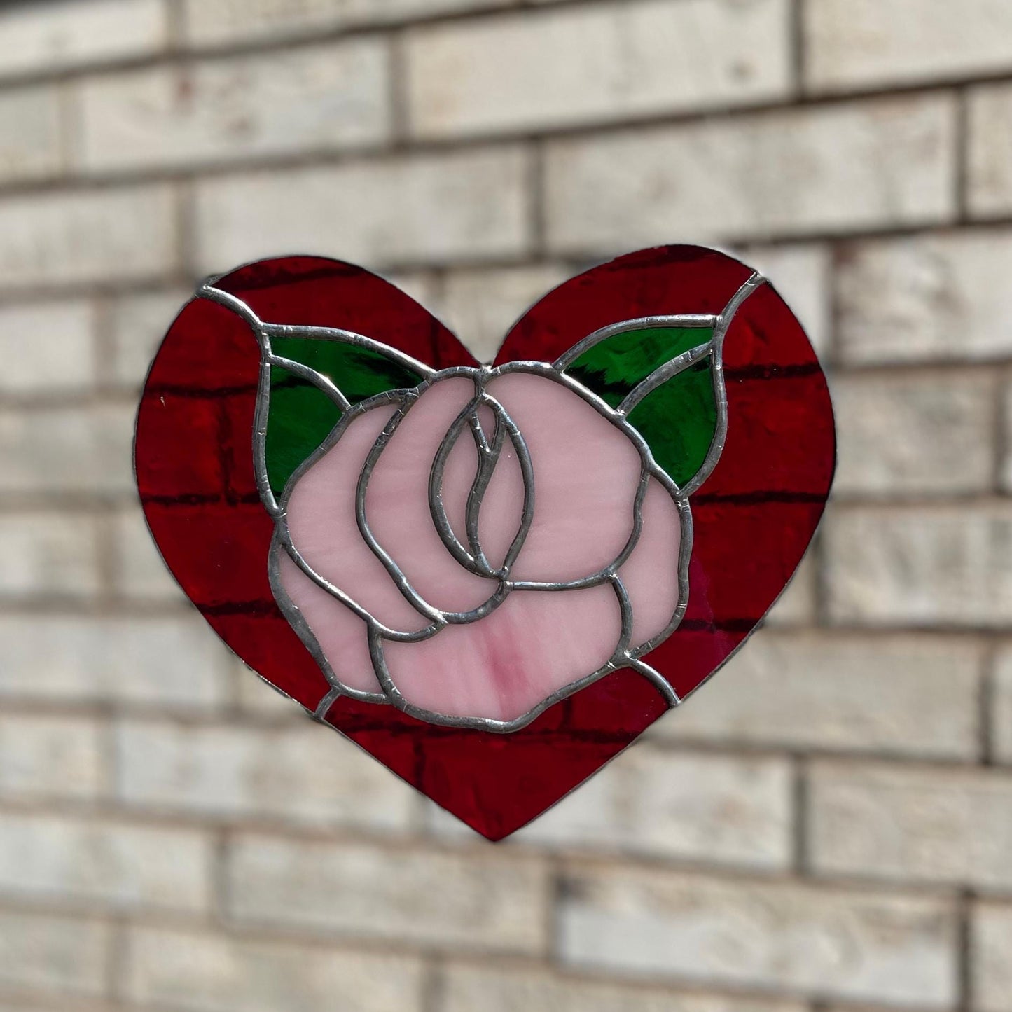 Red Rose Heart Stained Glass | Handmade Floral Heart Suncatcher | Valentine Gift | Romantic Window Décor | Anniversary Glass Art