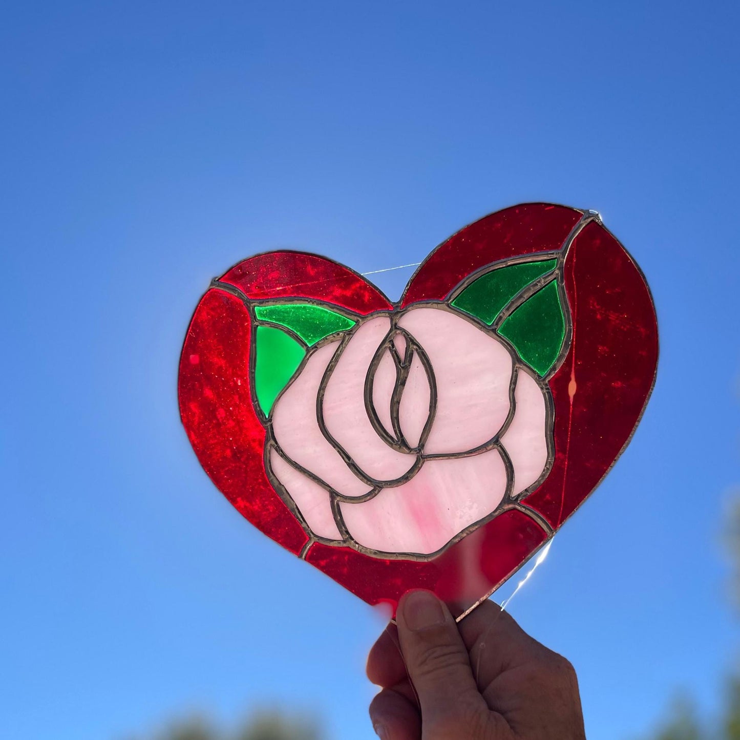 Red Rose Heart Stained Glass | Handmade Floral Heart Suncatcher | Valentine Gift | Romantic Window Décor | Anniversary Glass Art