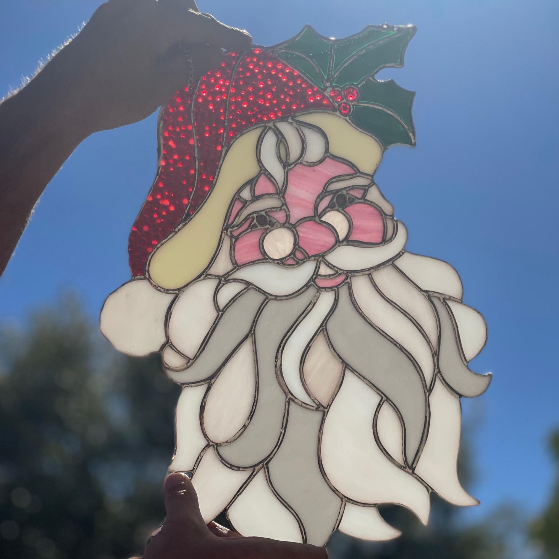 Handmade Santa Claus Stained Glass Suncatcher | Christmas Window Art