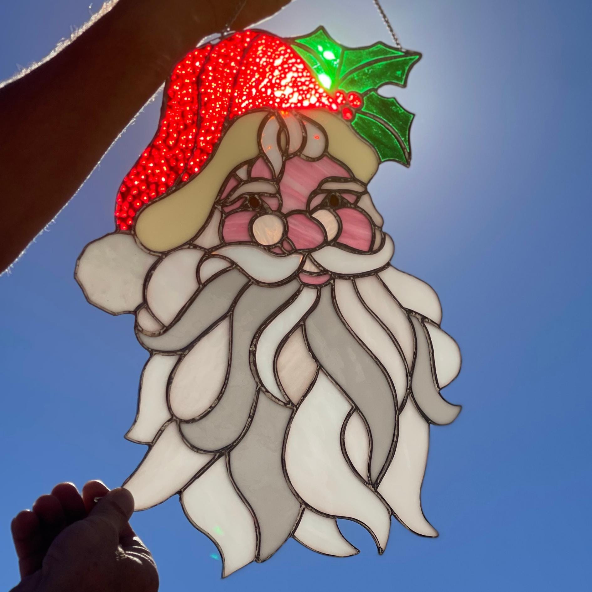 Handmade Santa Claus Stained Glass Suncatcher | Christmas Window Art