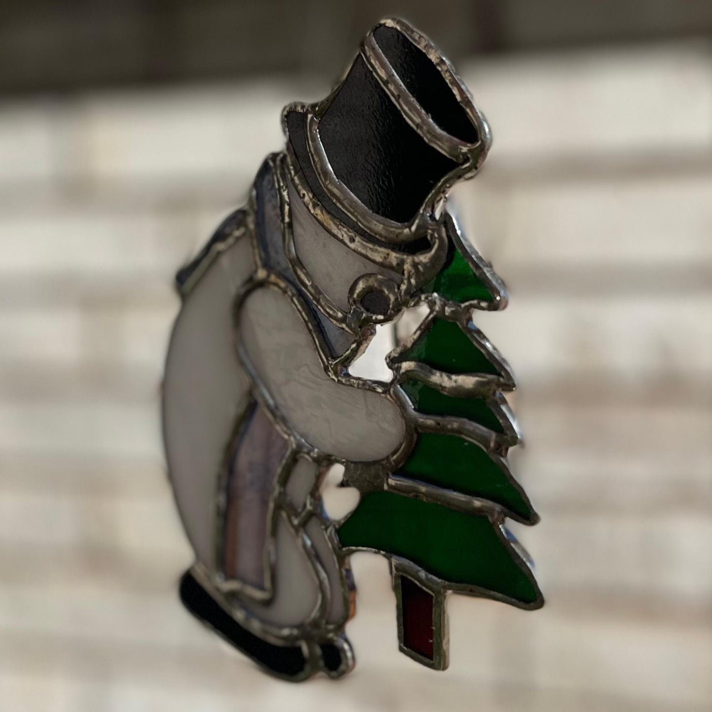 Snowman Stained Glass | Handmade Holiday Suncatcher | Winter Window Décor | Frosty Christmas Gift | Veteran Made