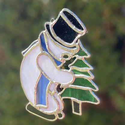 Snowman Stained Glass | Handmade Holiday Suncatcher | Winter Window Décor | Frosty Christmas Gift | Veteran Made