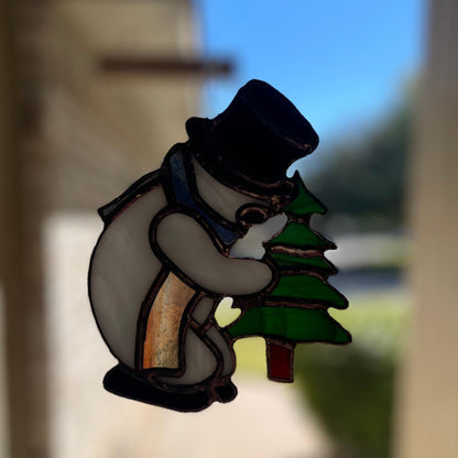 Snowman Stained Glass | Handmade Holiday Suncatcher | Winter Window Décor | Frosty Christmas Gift | Veteran Made