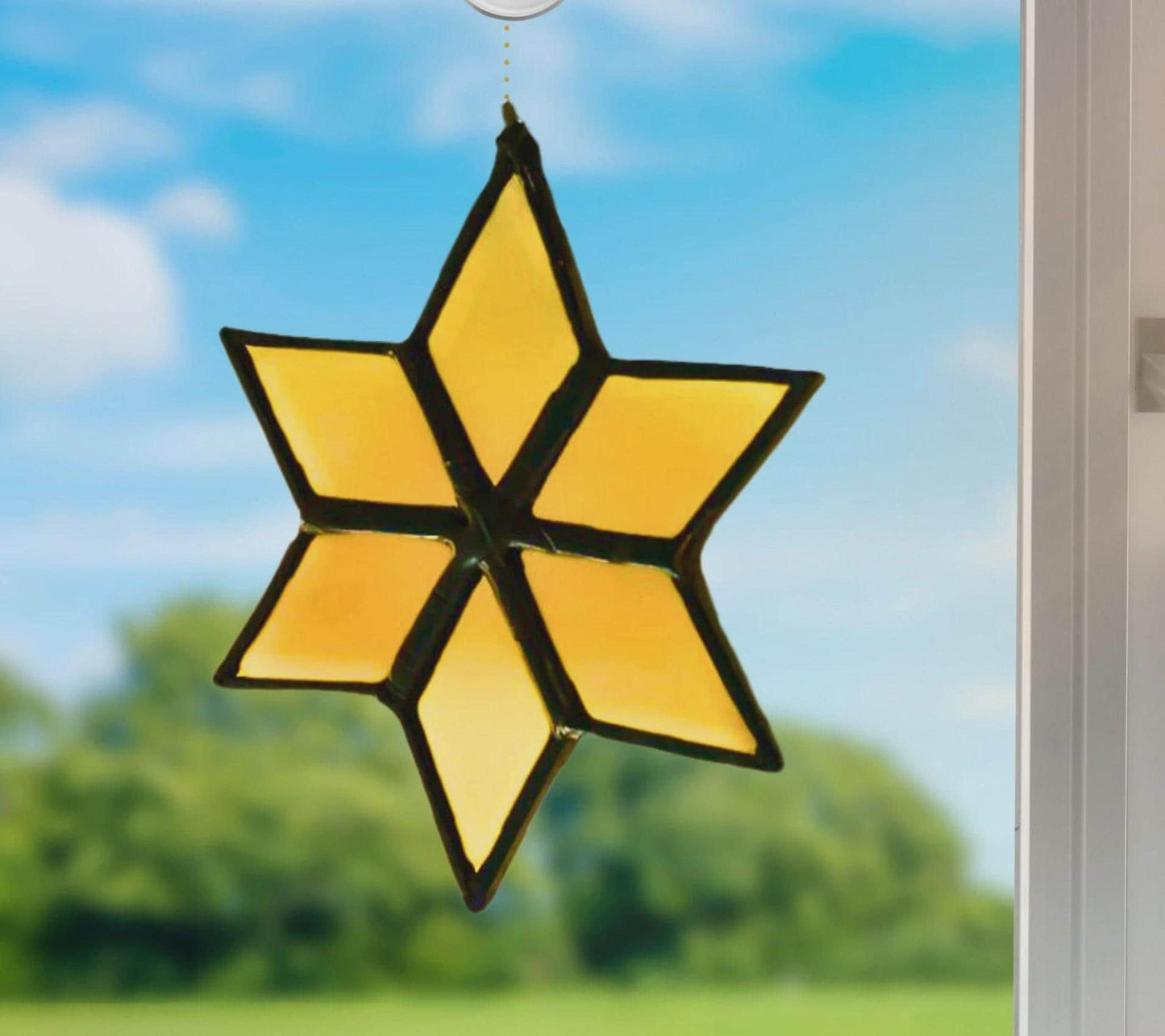 Small Star Ornament Stained Glass | Handmade Yellow Sun Catcher | Holiday Window Décor | Christmas Ornament Gift