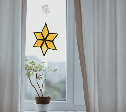 Small Star Ornament Stained Glass | Handmade Yellow Sun Catcher | Holiday Window Décor | Christmas Ornament Gift