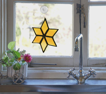 Small Star Ornament Stained Glass | Handmade Yellow Sun Catcher | Holiday Window Décor | Christmas Ornament Gift