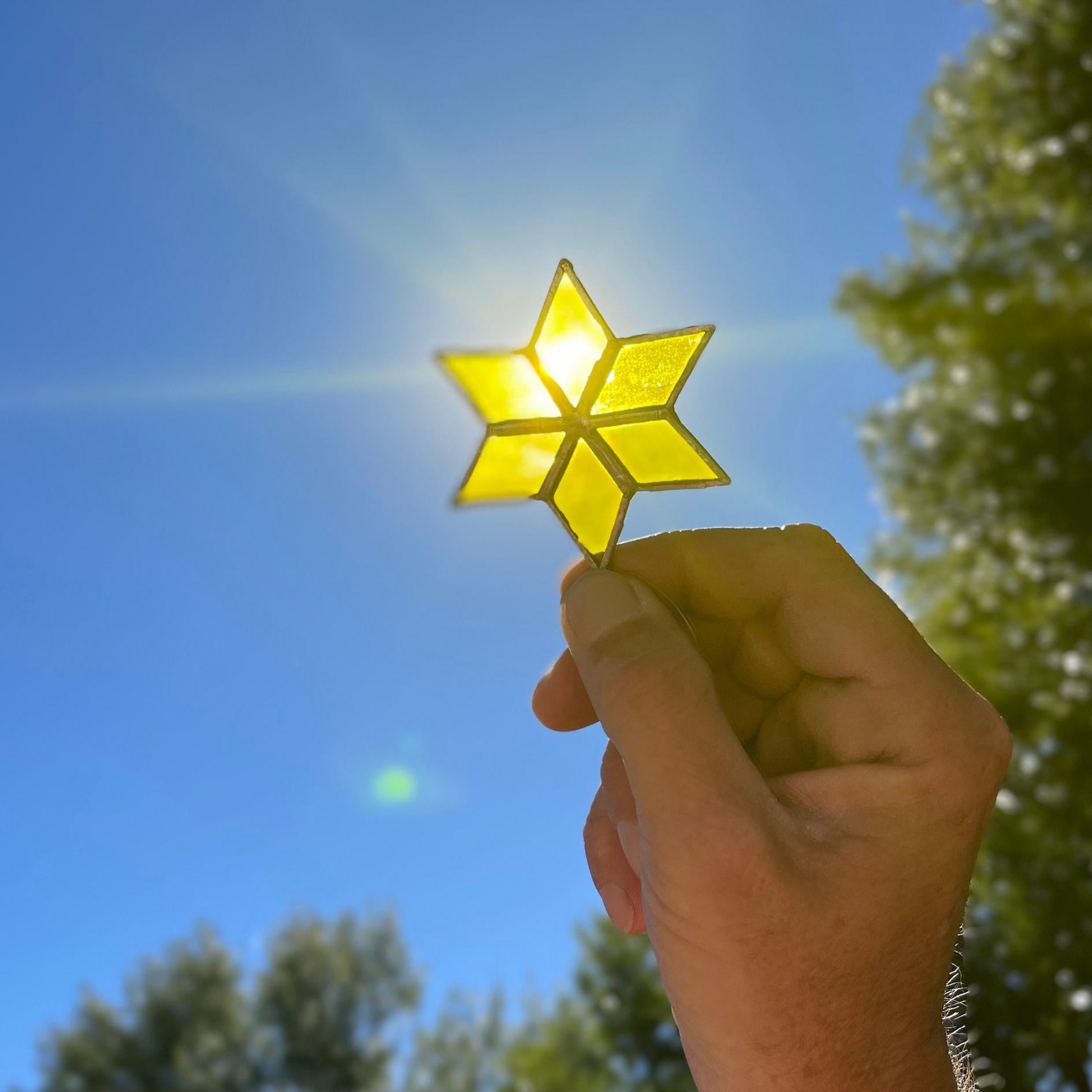 Small Star Ornament Stained Glass | Handmade Yellow Sun Catcher | Holiday Window Décor | Christmas Ornament Gift