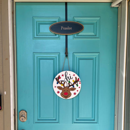 Rudolph Hi Door Hanger | Reindeer Christmas Wood Sign | Layered 3D Holiday Décor | Handmade Front Door Christmas Gift