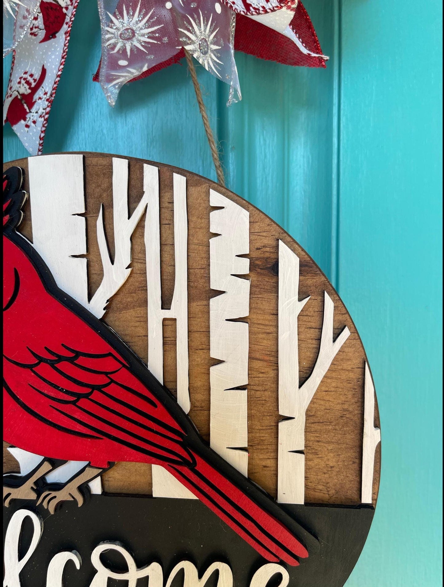 Cardinal Wooden Door Hanger | Rustic 3D Welcome Sign