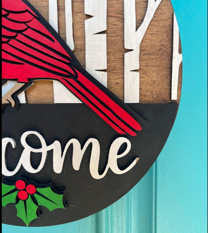 Cardinal Wooden Door Hanger | Rustic 3D Welcome Sign