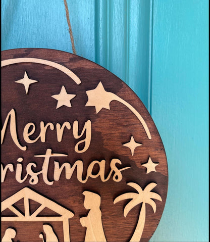 Nativity Door Hanger | Rustic 3D Wooden Christmas Sign