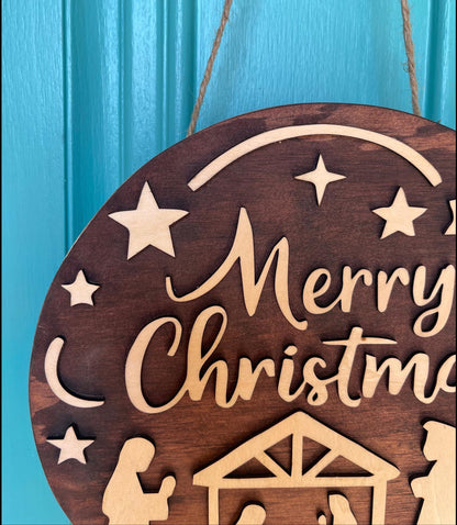 Nativity Door Hanger | Rustic 3D Wooden Christmas Sign