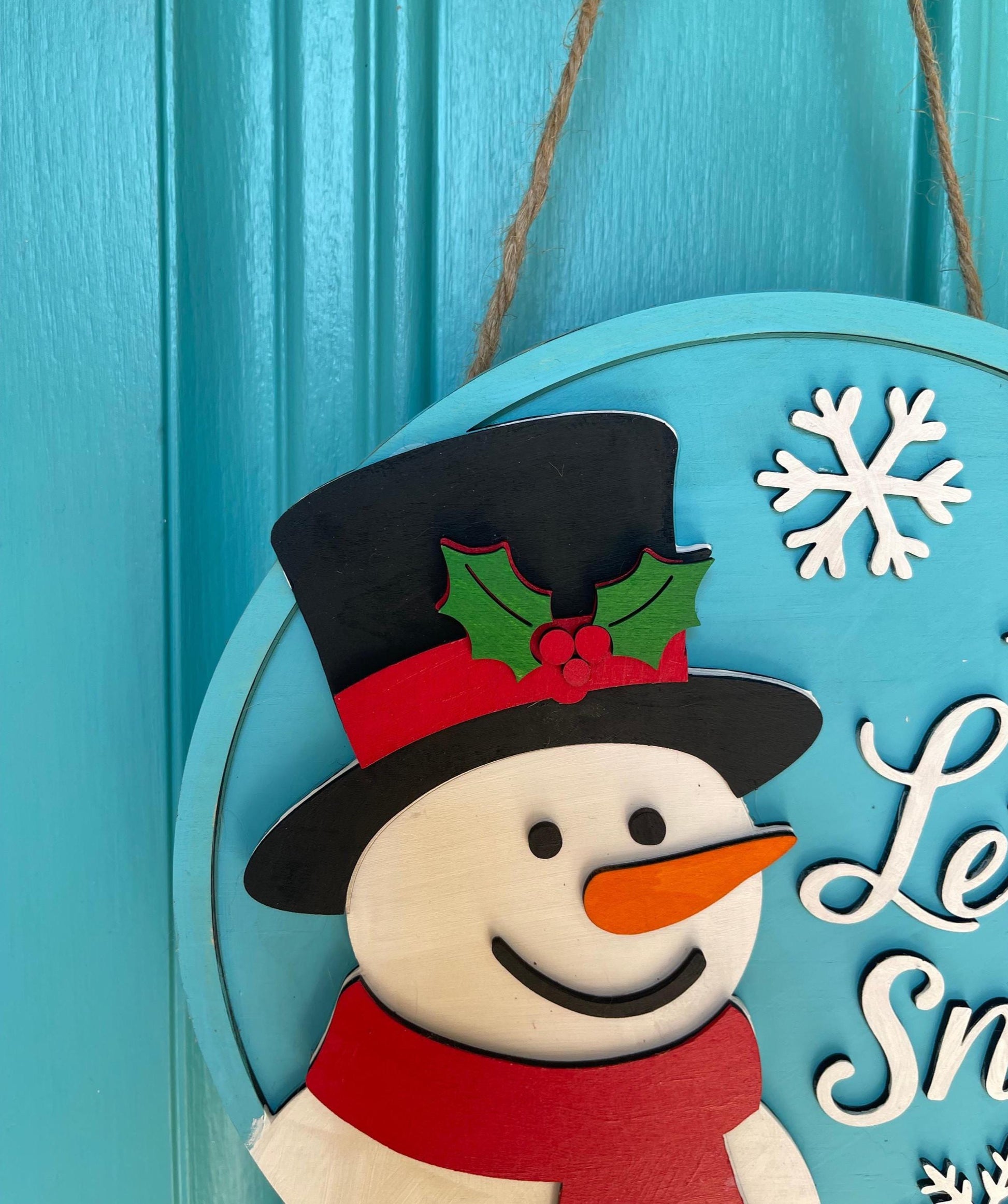 Let It Snow Door Hanger | Layered Snowman Wood Sign | 3D Winter Welcome Décor | Handmade Holiday Front Door Christmas Gift