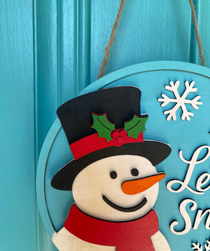 Let It Snow Door Hanger | Layered Snowman Wood Sign | 3D Winter Welcome Décor | Handmade Holiday Front Door Christmas Gift