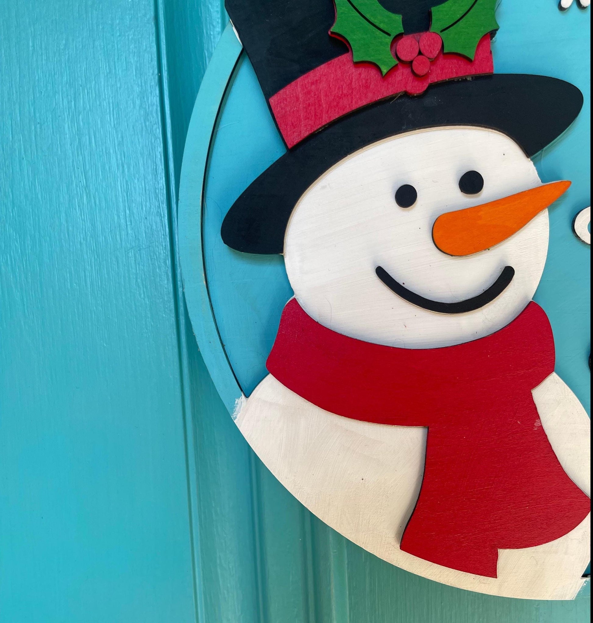 Let It Snow Door Hanger | Layered Snowman Wood Sign | 3D Winter Welcome Décor | Handmade Holiday Front Door Christmas Gift