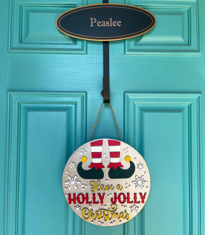 Holly Jolly Elf Door Hanger | Layered Christmas Sign | 3D Wooden Holiday Décor | Handmade Festive Front Door Welcome Gift
