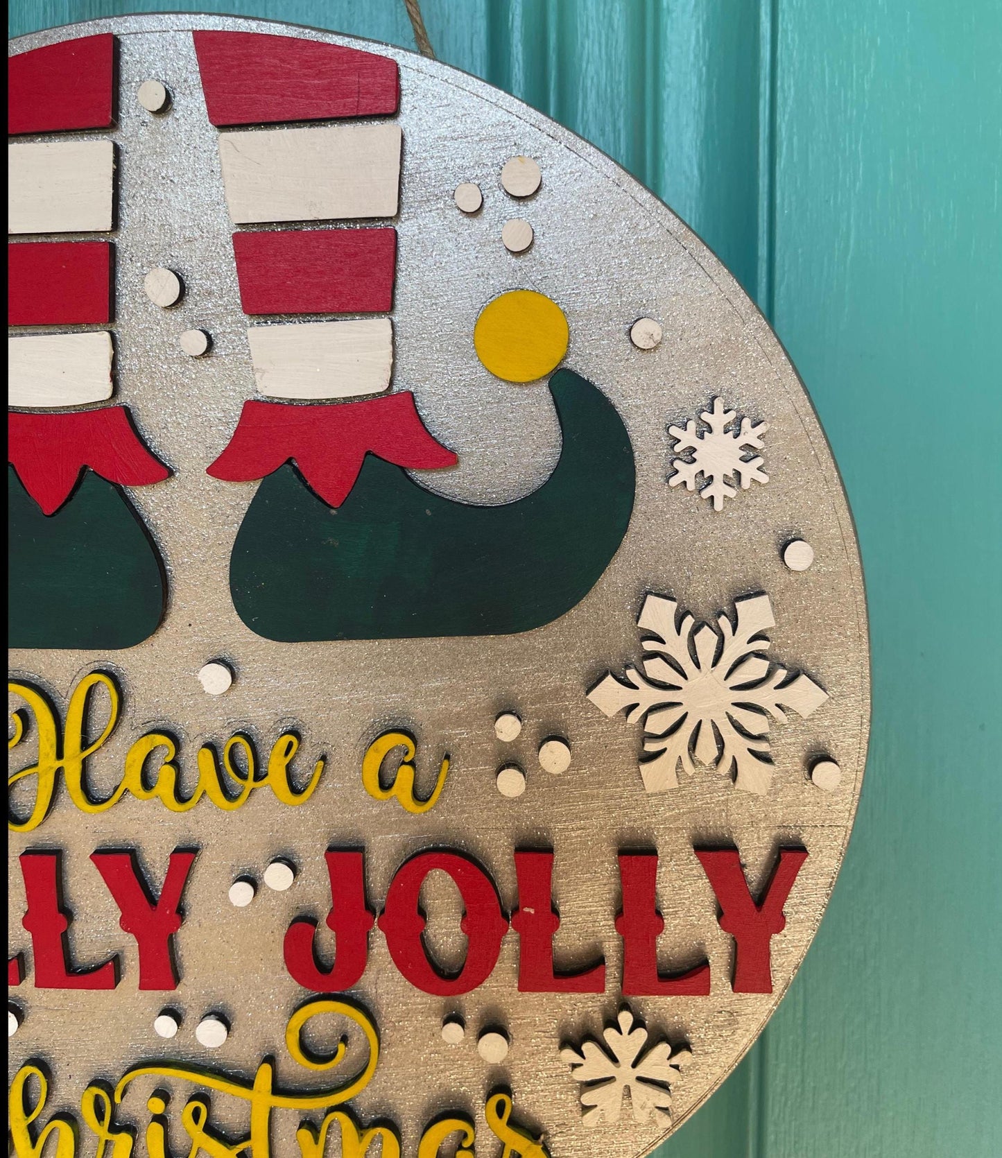 Holly Jolly Elf Door Hanger | Layered Christmas Sign | 3D Wooden Holiday Décor | Handmade Festive Front Door Welcome Gift