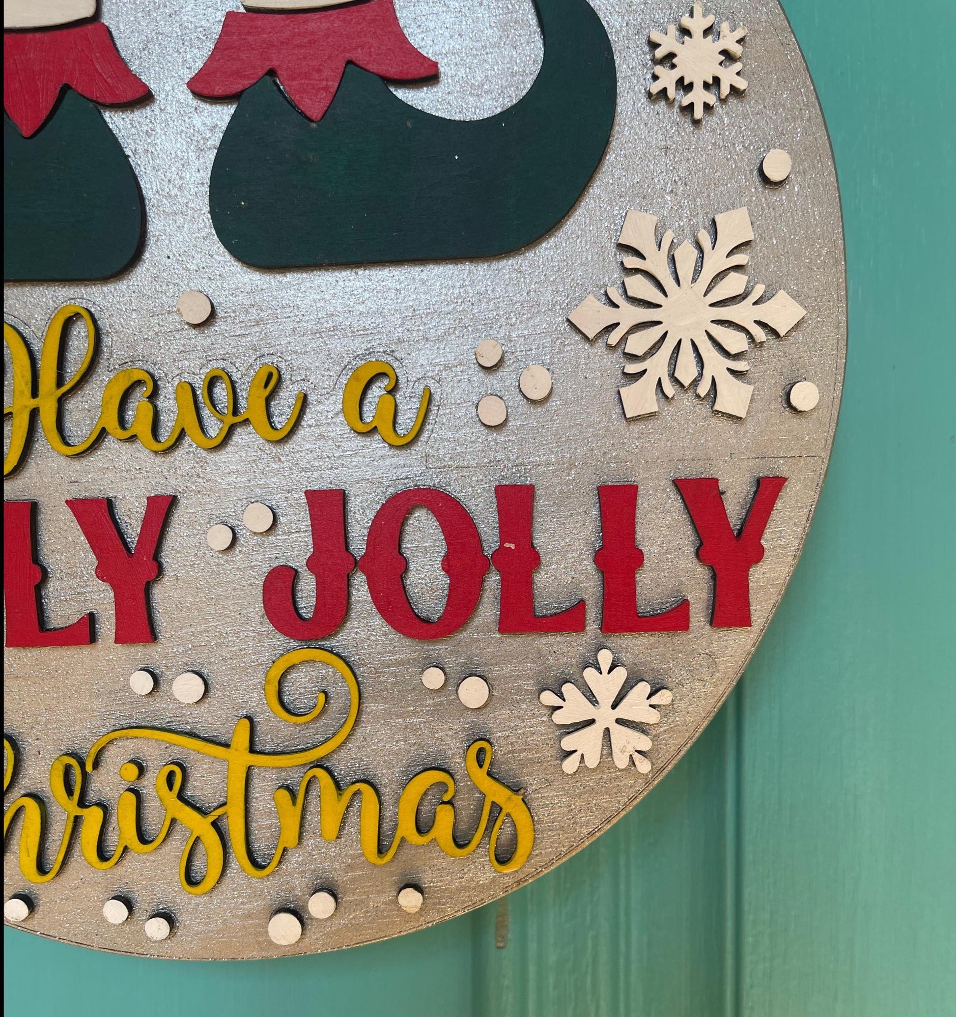 Holly Jolly Elf Door Hanger | Layered Christmas Sign | 3D Wooden Holiday Décor | Handmade Festive Front Door Welcome Gift