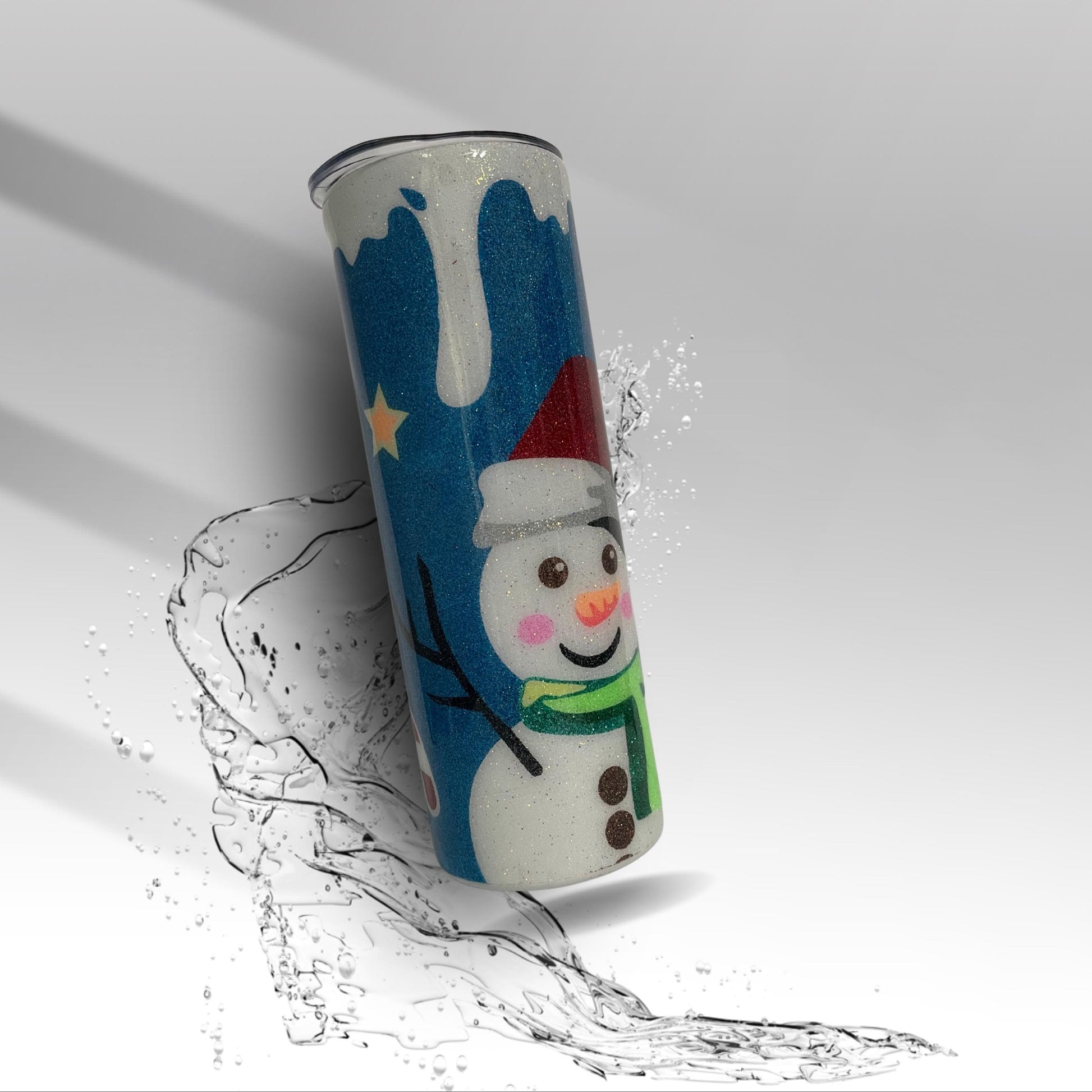 Snowman Scene Tumbler | Christmas Glitter Cup | Custom 20oz 30oz Epoxy Stainless Steel Drinkware | Holiday Hot Cocoa Gift