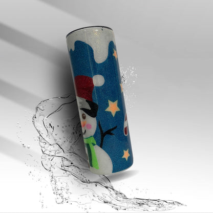 Snowman Scene Tumbler | Christmas Glitter Cup | Custom 20oz 30oz Epoxy Stainless Steel Drinkware | Holiday Hot Cocoa Gift