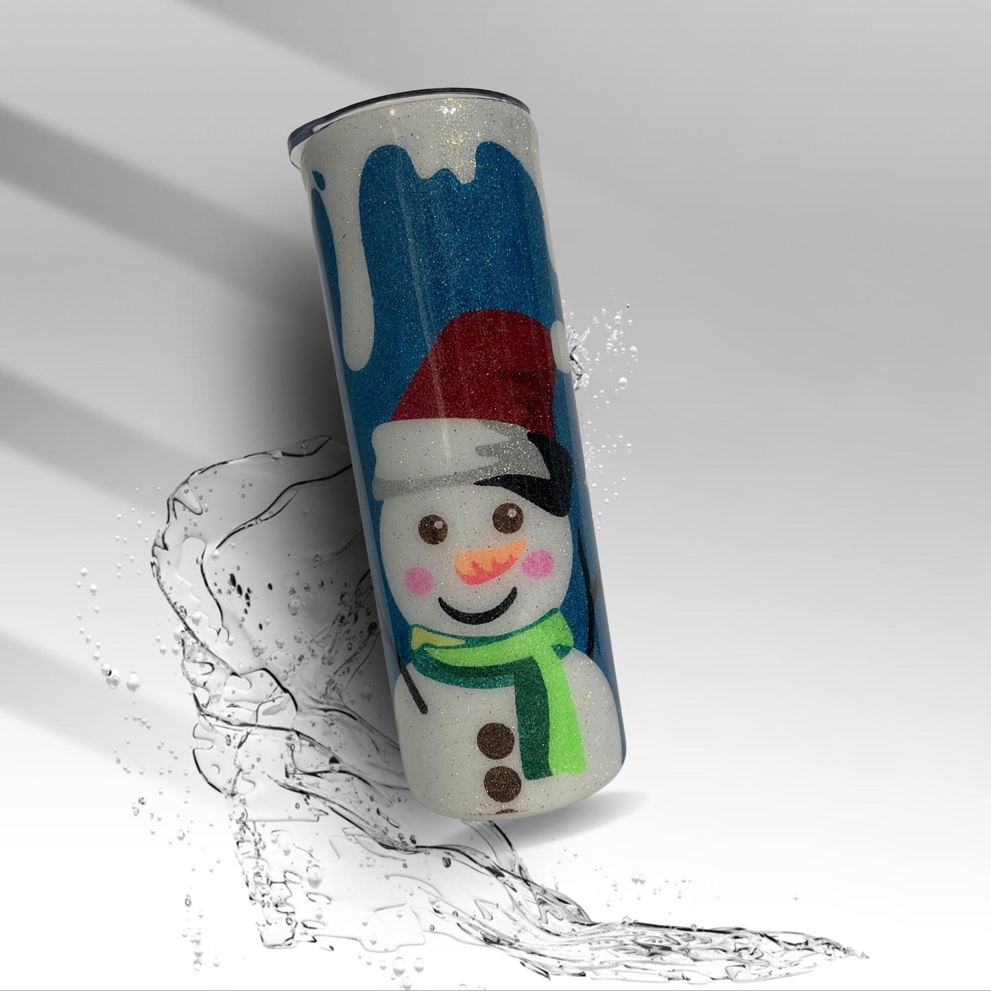 Snowman Scene Tumbler | Christmas Glitter Cup | Custom 20oz 30oz Epoxy Stainless Steel Drinkware | Holiday Hot Cocoa Gift