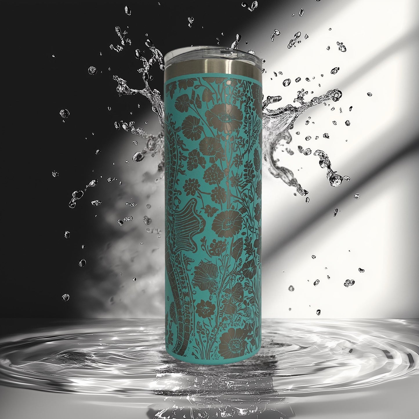 Sea Horse Tumbler • Floral Laser Engraved Cup • Coastal Stainless Steel Tumbler • Beachy Ocean Gift for Her • 20oz or 30oz Drinkware