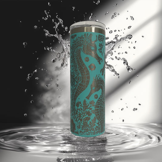 Sea Horse Tumbler • Floral Laser Engraved Cup • Coastal Stainless Steel Tumbler • Beachy Ocean Gift for Her • 20oz or 30oz Drinkware