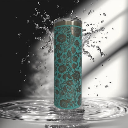 Sea Horse Tumbler • Floral Laser Engraved Cup • Coastal Stainless Steel Tumbler • Beachy Ocean Gift for Her • 20oz or 30oz Drinkware